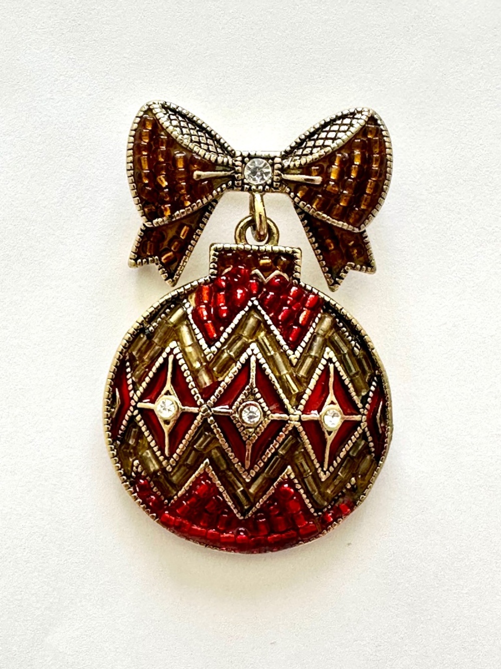 Vintage Liz Claiborne Christmas Ornament Bow Brooch